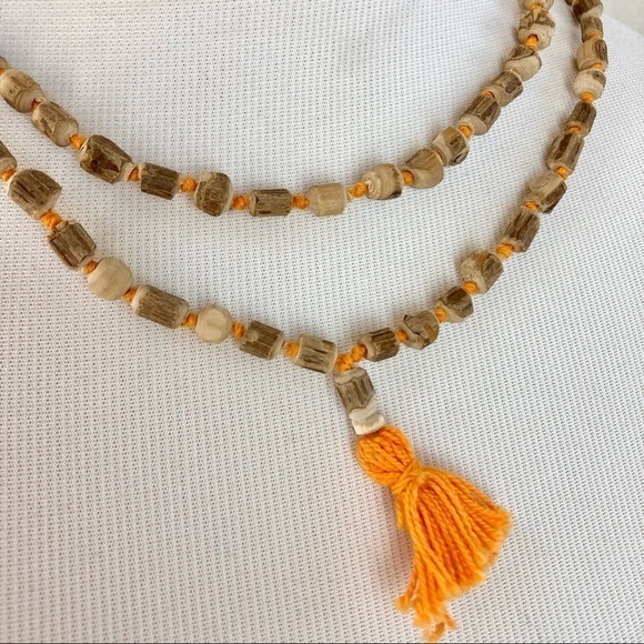 VINTAGE Unique Tulsi Mala from Vrindavan w/ Bark - Hand Carved Tulsi Wood Beads - Picture 5 of 7
